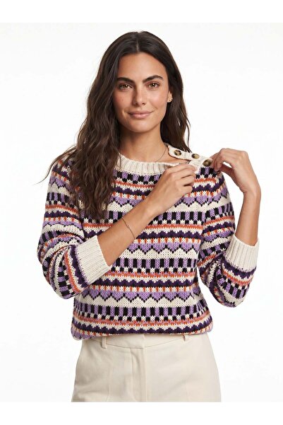 Juuuj Ecru Cotton Viscose Blended Long Sleeve Shoulder Patch Button Detailed ...