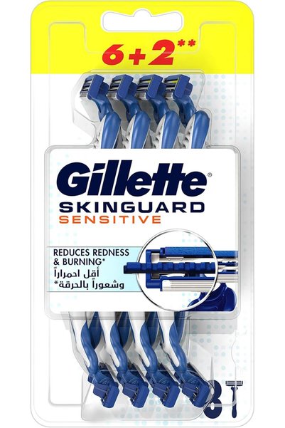 Gillette شفرات حلاقة سكين جارد للبشرة الحساسة - عبوة من 6 قطع + قطعتين