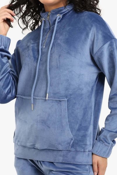 CARINA Karina High Neck Velvet Pajama Set - Dark Indigo