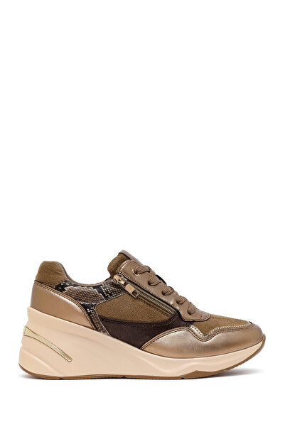 Derimod Women's Mink Lace-Up Wedge Heeled Sneaker Af575001Sk