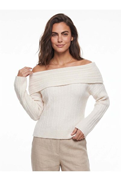 Juuuj Cream Acrylic Blended Textured Degaje Collar Long Sleeve Standard Form ...