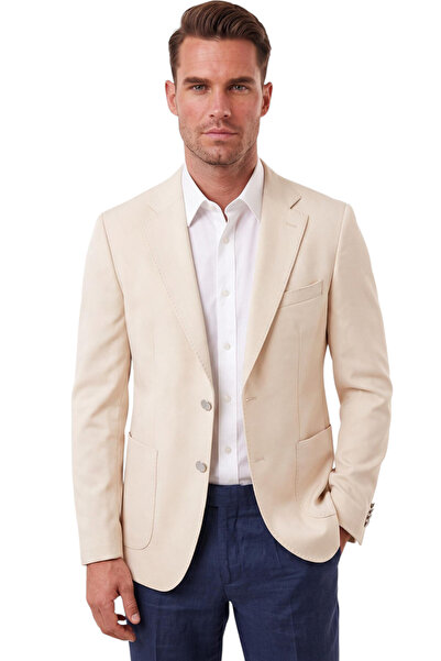 DeepSEA Erkek Slim Fit Likralı Bej Blazer Ceket – Metal Düğmeli Torba Cepli Spor Ceket 2600828