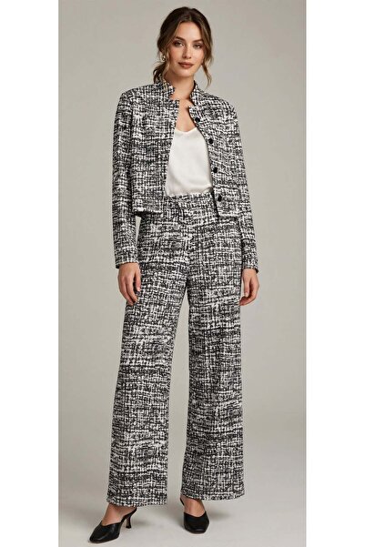Generic Set jachetă texturată crop și pantaloni cu croi larg MB10523