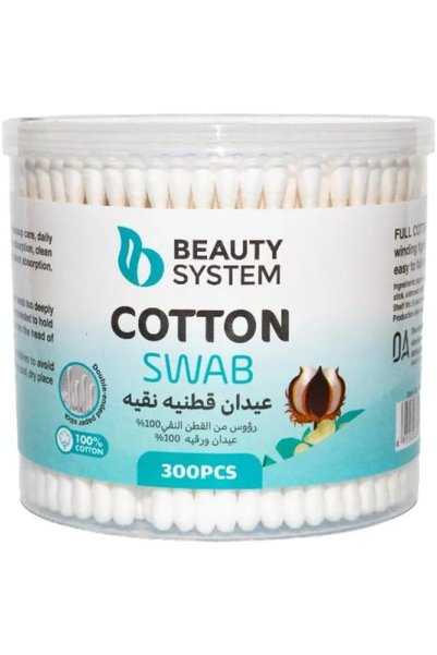 BEAUTY SYSTEM Pure Cotton Swabs, 100% Pure Cotton, Double-Tipped, 300 Count, ...