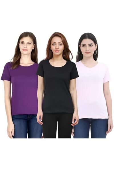Okli-Rsoe Rso Outfits Women's Round Neck Cotton half sleeve T shirts Combo Pa...