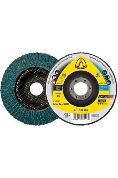 KLİNGSPOR Front flap disc SMT 324 Extra, Ø115 mm, grit 40, stainless steel/steel