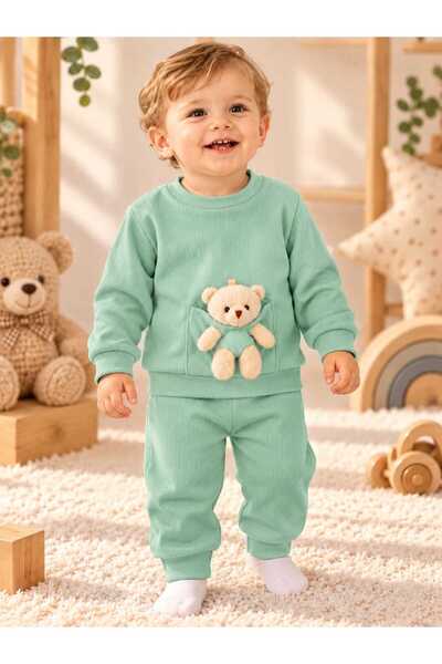 krm kerem bebe 100% Cotton Seasonal Teddy Bear Ribbed Bottom and Top 2-Piece ...
