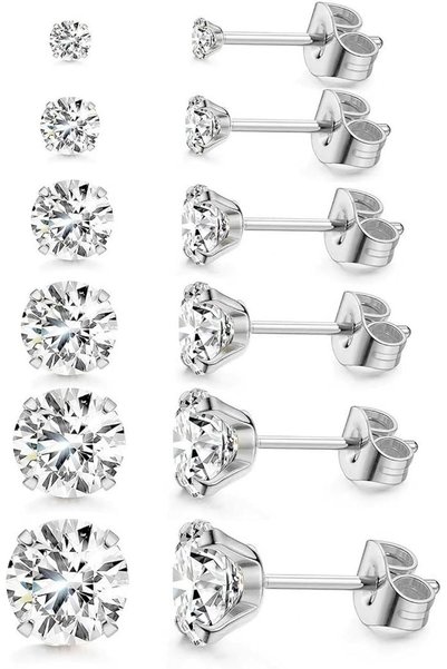 GENERAL 6 Pairs Titanium Stud Earrings Set – Hypoallergenic Small Earrings fo...