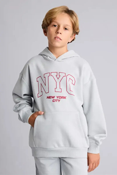 DeFacto Overshirt Fit Hooded Kangaroo Pocket Printed Sweatshirt for Boys I607...