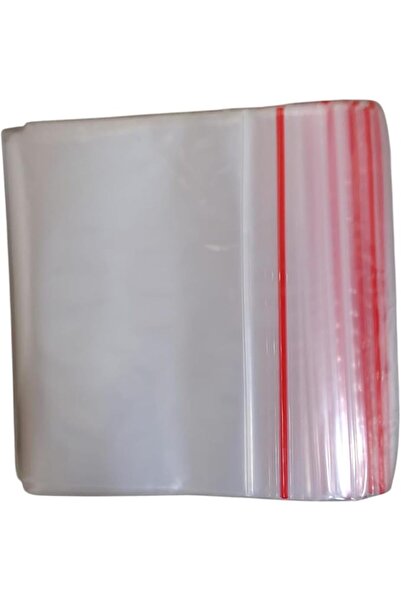 FWM 100PCS Clear Plastic Storage Bags with Red Zip Seal, Resealable (20X14 CM)