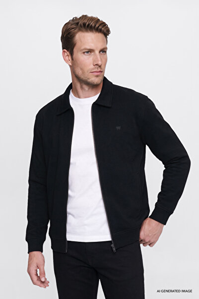 WRANGLER Pamuklu Relaxed Fit Dik Yaka Fermuarlı Selanik Örgü Sweatshirt