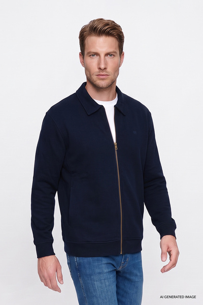 WRANGLER Cotton Relaxed Fit Stand Collar Zippered Thessaloniki Knit Sweatshirt