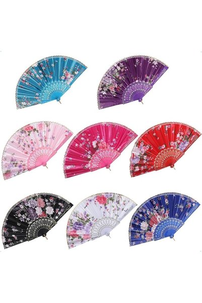 Aputue 8 Pcs Floral Folding Fans, Vintage Silk Bamboo Foldable Hand Fan with ...