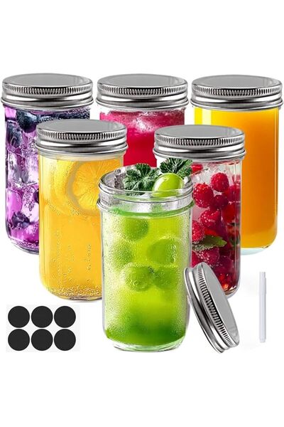 Home Zone Wide Mouth Mason Jars 24 oz, 6 Pack Glass Canning Jars with Airtigh...