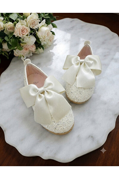 pediashoes Balerini eleganți pentru fete, cu papion strălucitor de culoare cr...