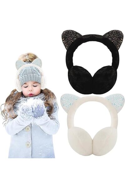 Yelajoy 2 Pieces Warm Earmuffs for Girls, Ear Muffs Sequin Winter Warm Faux F...