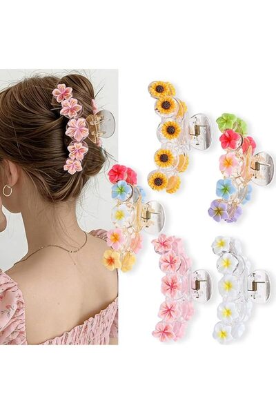 Yelajoy ALMEKAQUZ 5 PCS Flower Hair Claw Clips,Non-Slip Matte Flower Hair Cli...