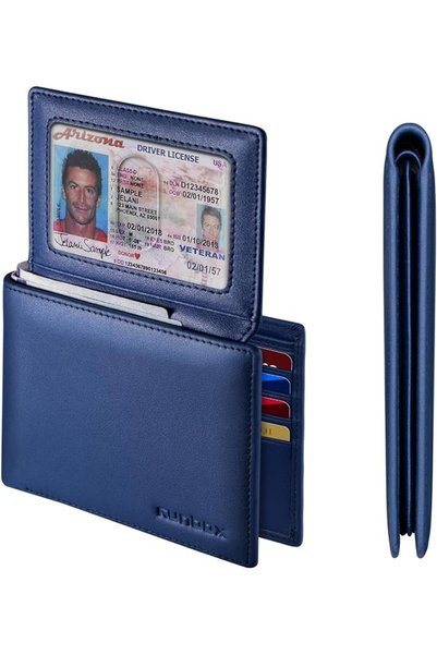 Runbox محفظة رجالية من الجلد الأصلي، محفظة رجالية نحيفة مزودة بتقنية حجب RFID...