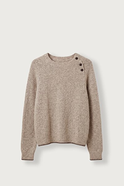 ablukaonline Men's Relax Fit Button Detailed Knitwear Sweater Beige