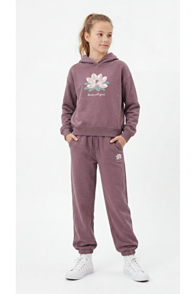 Mışıl Kids Bloom with Grace Printed Hooded Girls' Top and Bottom Tracksuit Set