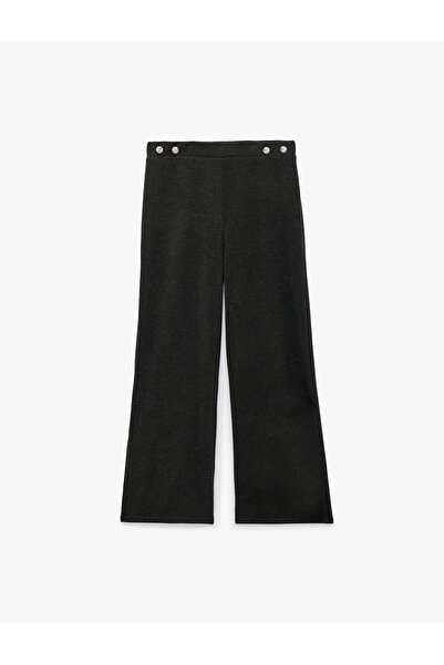 Koton Slim Fit Ornamented Buttoned Straight Wide Leg Trousers
