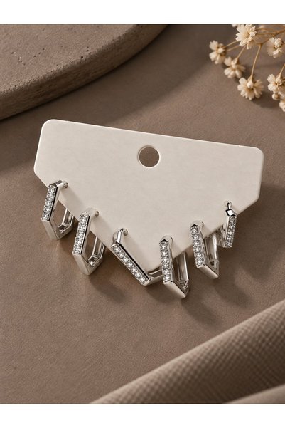 serelya Silver Color Zircon Stone Brass Honeycomb Model Women's Earring Set