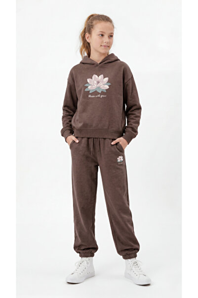 Mışıl Kids Bloom with Grace Printed Hooded Girls' Top and Bottom Tracksuit Set