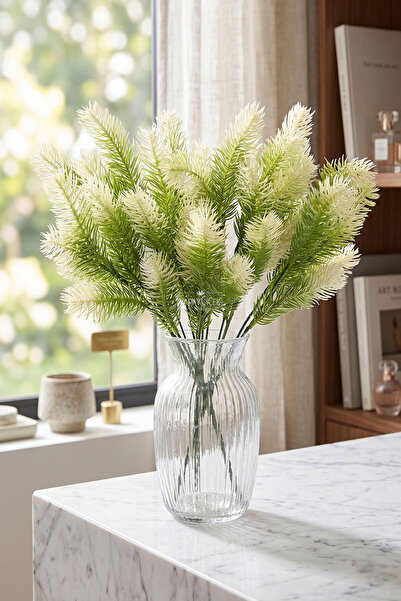 Yapay Çiçek Deposu Buchet de plante din ramuri de pin ghimpat, 30 cm, alb