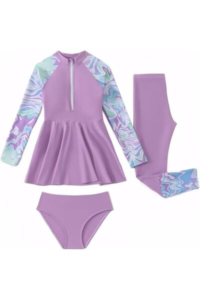 Generic Kids Girls 3 Piece Long Sleeve Swimsuit Quick Dry Sunscreen Swimming ...