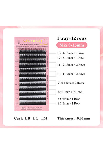 NAGARAKU Extensii de gene prefabricate stratificate cu camelie LB-007-MIX