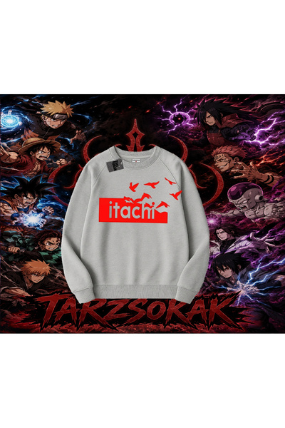 Tarzsokak Itachi Uchiha Naruto Anime Character Oversize Unisex Crew Neck Swea...