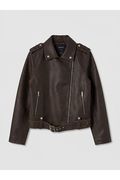 LC Waikiki Quality Parts Biker Roba Collar Women's Leather Look Jacket from Ç...