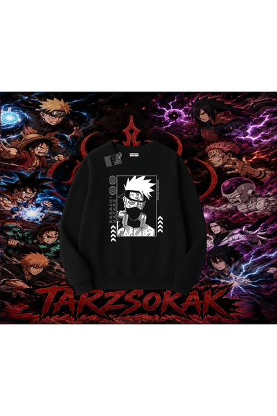 Tarzsokak Kakashi Hatake Naruto Anime Character Oversize Unisex Crew Neck Swe...
