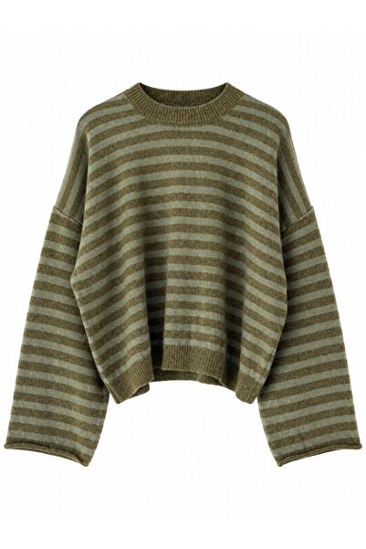 Retrobird Pulover tricotat cu dungi Livia Oversize, verde, pentru femei