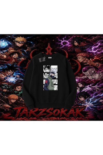 Tarzsokak Kakashi Hatake Naruto Anime Character Oversize Unisex Crew Neck Swe...