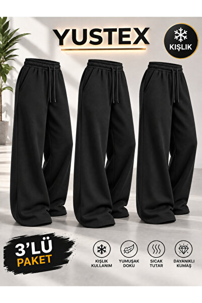 yx yustex sport 3-Piece Black Winter Sweatpants Set - Multi Set - Wide Leg Ov...