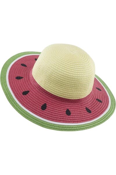 KASTWAVE Straw Sun Hat, Girl Kids Summer Watermelon Straw Wide Brim Floppy Be...