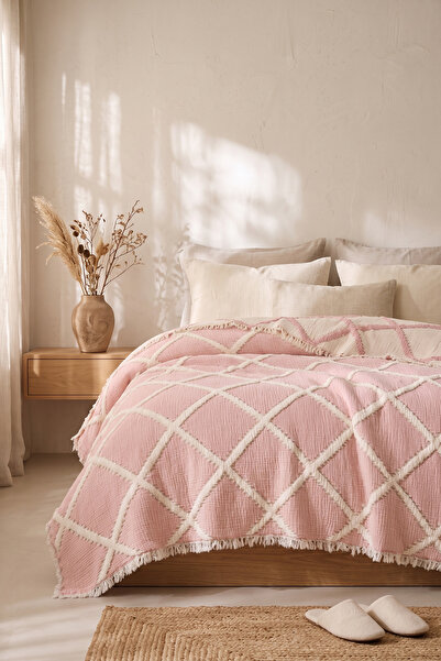 Lux Touch Pergamon 100% Cotton Muslin Double Bedspread & Throw |   Anti-Sweat...