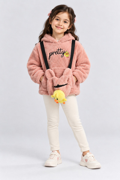 AHENGİM Girl's Plush Hooded Sweatshirt with Pretty Embroidery, Toy Accessorie...