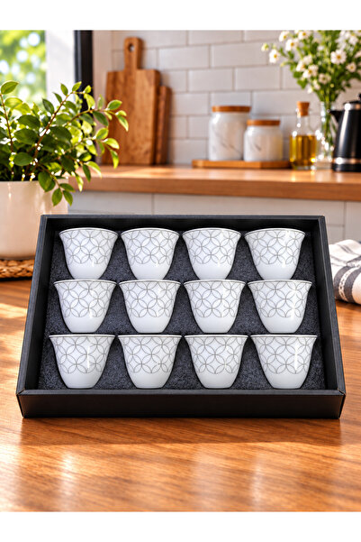 AR HOME 12 Piece Ceramic Coffe Cup Set -Silver Printed