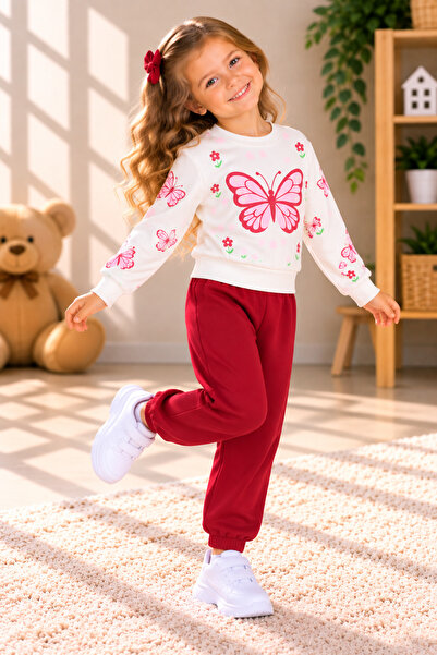 SERPİL Kız Çocuk Kelebek Desenli Sweatshirt Eşofman Takımı – Çiçek Desenli 2’...