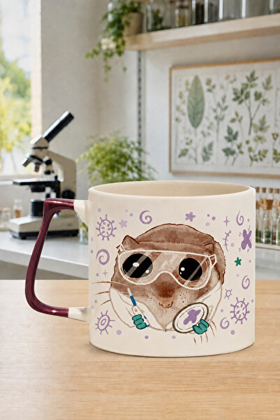 Mor Mürekkep Sad Üzgün Hamster Biyolog Baskılı Mor Kulplu Prime Kupa - Biyolo...