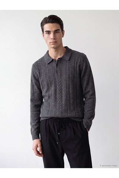 LC Waikiki Ozmarka New Season Anthracite Polo Collar Patterned Men's Knitwear...
