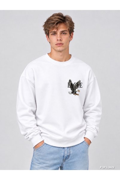 FUFLUNS Eagle Eagle Printed Oversized Men's Crewneck Sweatshirt