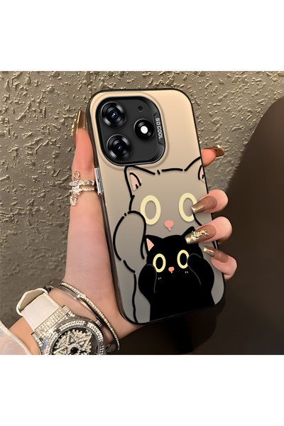 CHICASELUX Tecno Spark 10 Pro Compatible Simple Stripes Cute Black Cat Impact...