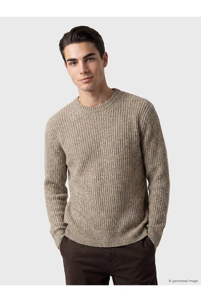 LC Waikiki Ozmarka New Season Brown Crew Neck Ribbed Men's Knitwear Sweater