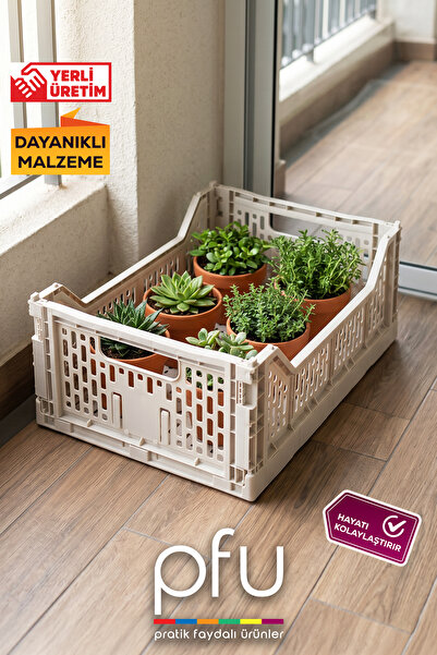 PFU Pratik Faydalı Ürünler Katlanır Renkli Kasa Sepet Büyük Boy 40x30 Cm | Ço...