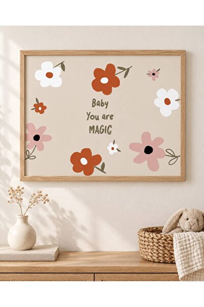 BeeBoo Design Baby You Are Magic Çiçekli Poster Doğal Ahşap Çerçeveli 40 x 60 cm