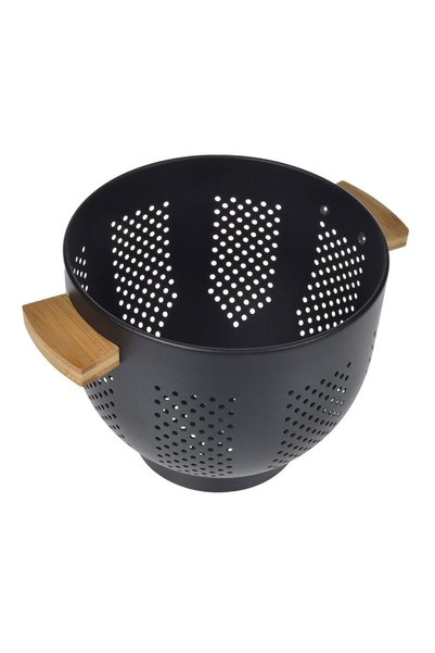 CATIANO Strecuratoare Metalica Neagra cu Manere din Bambus Ø22x18cm