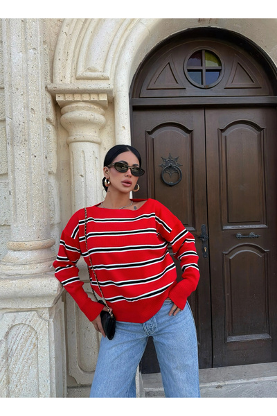 kırmızı butiks Red Sera Boat Neck Sweater